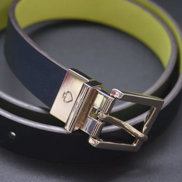 Kate Spade Navy Blue Belt w/Silver Ace Buckle Genuine Leather Large - Picture 2 of 7